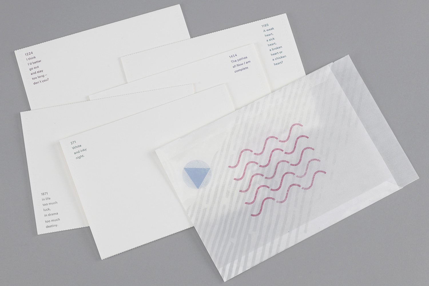 Various papers on a gray backdrop