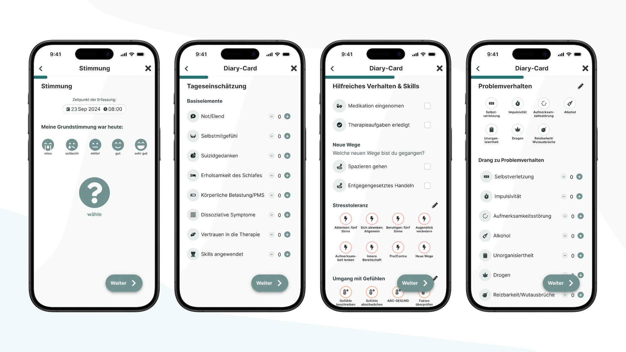 Die individualisierbare Diary-Card A: inkl. typischer DBT-ADHS Protokollpunkte